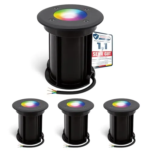 linovum 4er Pack BORU Bodeneinbauleuchte außen - Smart RGBW LED GU10 - 4er Set smarte Bodeneinbauleuchten für den Außenbereich, steuerbar via WLAN und kompatibel mit Alexa & Google Home. Genießen Sie bis zu 16 Millionen Farben für perfekte Lichtgestaltung!