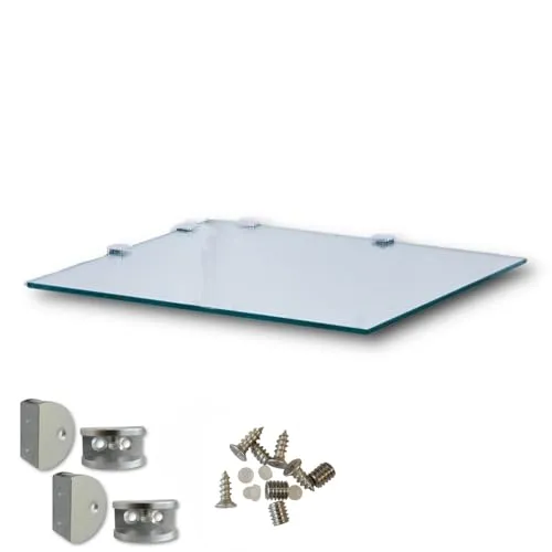 Euro Tische Glas Eckregal 25 x 25 cm, Wandregal für Badezimmer, Duschregal Bad, Glas Badregal mit 6mm ESG Sicherheitsglas, Verschiedene Größen (Klar)