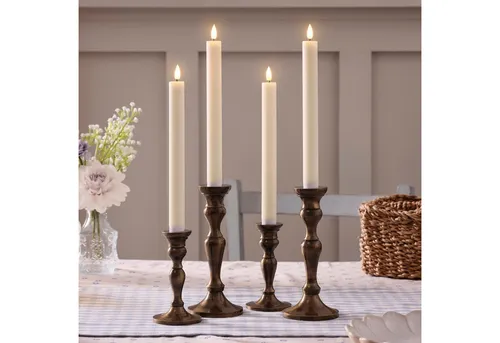 Lights4fun LED-Kerze 4er Set TruGlow® LED Stabkerzen Echtwachs elfenbeinfarben wiederauflad