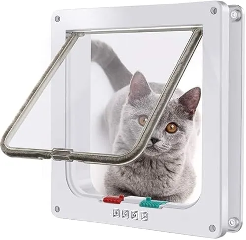 MiniGlypture Katzenklappe,4 Wege Verriegelung Katzentür Haustierklappe Haustiertür (weiß, XL)
