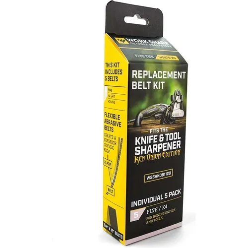 WORK SHARP® 5x Schleifband X4 Fine 3000 Ken Onion - Ersatzschleifband für den Work Sharp Ken Onion Messerschärfer. Mit einer Körnung von 3000 sorgt es für optimale Schärfe und eine einfache Handhabung. Ideal für präzises Schleifen von Messern.
