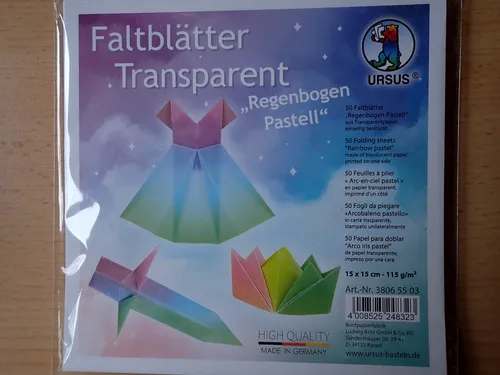 Ursus - 50 Faltblätter Transparentpapier Regenbogen pastell - 15 x 15 cm