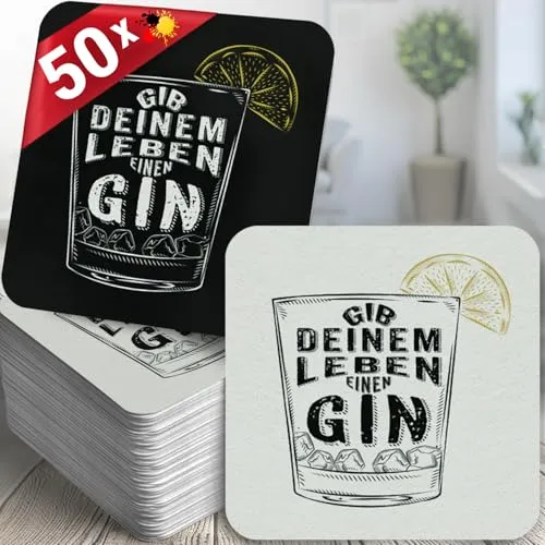 Funke & Brand Gin-Motto Bierdeckel – 50er Set Gib deinem Leben einen Gin, Humorvolles Design mit Zitronenscheibe
