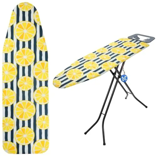 KADAX Bügelbrettbezug mit Kordelzug, Robuster Bügeltischbezug für knitterfreies Bügeln, Universelle Bügelbrett- Abdeckung, Ersatzbügeltischbezug (Zitrone, 126x45cm)