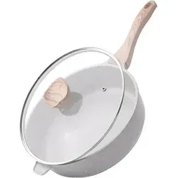Keramik Bratpfanne 28 cm Induktion Antihaft mit Deckel und Holzgriff