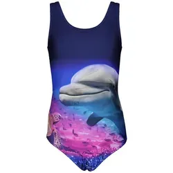 Aquarti Mädchen Badeanzug mit Ringerrücken - Kinder-Bademode, stylischer Print in Blau/Rosa und bequemer Ringerrücken für optimalen Tragekomfort beim Schwimmen.