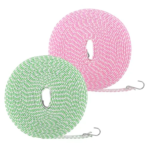 Verstellbare Wäscheleine für den Außenbereich, 2 Stück 8m Wäscheleine für Draußen Winddichte rutschfeste mit Haken Tragbare Nylon Doppel WäscheleineReise für Reise Camping Outdoor