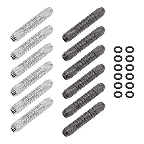 ECSiNG 12 Stück Dart-Barrels mit Dart-Gummi-O-Ringen, 14 g, Ersatz-Dart-Zubehör, 2BA-Innengewinde (6 schwarz und 6 silberfarben)