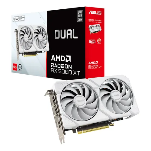 ASUS Radeon RX 9060 XT DUAL White - 16GB GDDR6 RAM - Grafikkarte, leistungsstarke thermische Performance mit 0dB-Technologie für leisen Betrieb und Dual BIOS für individuelle Anpassungen, ideal für kompakte Gaming-Systeme.