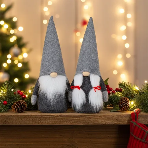 Weihnachtswichtel 20cm(28cm) Gnom 2 Stück sitzend grau Dekofigur Weihnachten