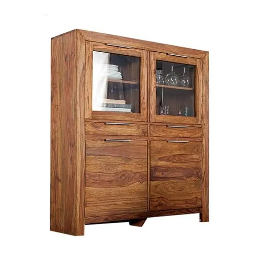 invicta INTERIOR riess-Ambiente.de Massives Design Highboard Pure Sheesham Holz Stone Finish 140cm Schrank Board Wohnzimmer Esszimmer Vitrine