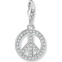 Thomas Sabo Damen Charm-Anhänger Peace mit weißen Steinen - Clasp Charm aus 925 Sterlingsilber, stilvolles Design mit Karabinerhaken, perfekt kombinierbar mit Bettelarmbändern und Ketten, ideales Geschenk für jeden Anlass.