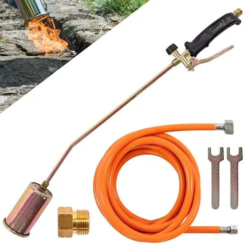 Gasbrenner Abflammgerät 58kW – Unkrautvernichtung und mehr - Leistungsstarkes Abflammgerät mit 58kW, ideal zur Unkrautvernichtung und zum Schweißen von Bitumenbahnen. Inklusive 4,5m Schlauch für einfache Handhabung und präzises Arbeiten.