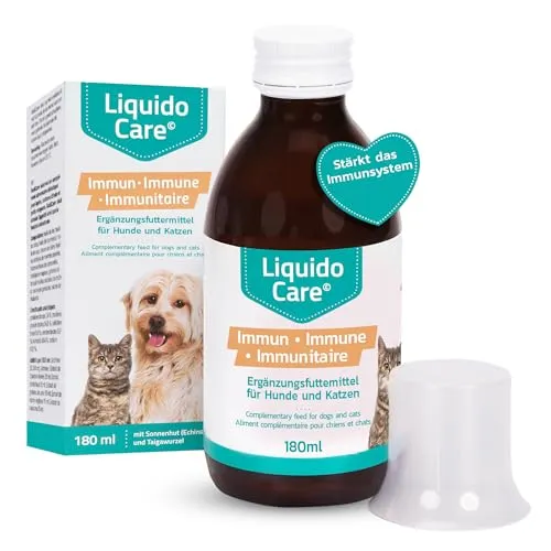 Liquidocare Immun 180 ml – Ergänzungsfuttermittel für Hunde & Katzen – Flüssiges Tonikum zur Stärkung des Immunsystems – mit Sonnenhut & Taigawurzel, frei von Konservierungsstoffen
