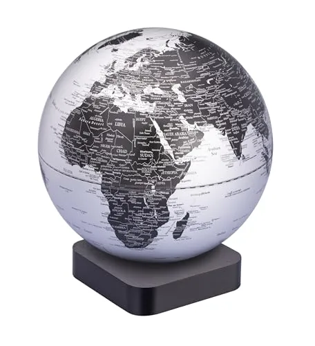 TROIKA Globus MAGNA ECO matter Globus silberne Meere schwarze Landflächen Karte Ø 30 raffinierter magnetischer Standfuß aus recyceltem Material in Schwarz – 3D Druck
