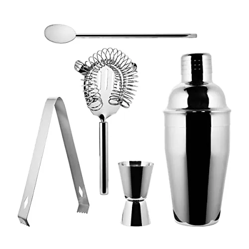 BUTLERS Manhattan Lounge 5 teiliges Cocktailshaker-Set in Silber - Edelstahl Cocktailbar Zubehör - Cocktailmixer-Set