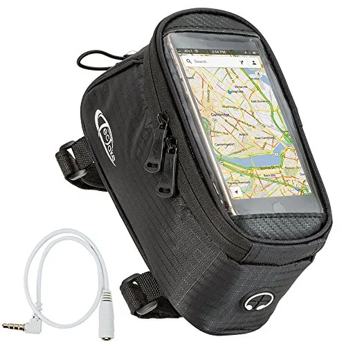 tectake® Handy Fahrradtasche, Fahrrad Rahmentasche, Fahrradtasche Rahmen, Handyhalter wasserabweisend, Handyhalterung, Fahrrad Tasche als Rennrad Zubehör, für e Bike oder Mountainbike - Schwarz, L
