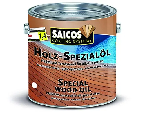 Saicos Holz-Spezialöl Terrassenöl Teak 2,5 Liter - Holzöle für optimalen Schutz und Pflege von Teakholzterrassen, wetterfest und pflegeleicht für langanhaltende Schönheit.