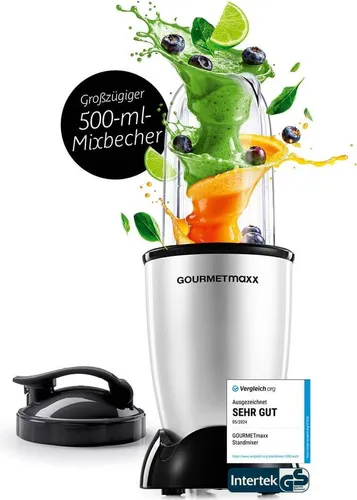 GOURMETmaxx Mr. Magic Mixer 4-tlg. | 400W Powerbase - Standmixer mit 400W, ideal für Shakes, Dips und Soßen. Kompakt, leicht zu reinigen und bietet 8 Funktionen in einem Gerät!