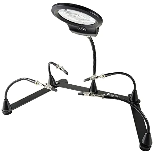 TOOLCRAFT AT-430 Dritte Hand mit Lupe - Modellbau-Vergrößerungswerkzeuge mit integrierter LED-Lupe für präzise Detailansichten und flexiblem Schwanenhalsarm für individuelle Positionierung.