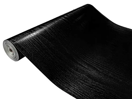 Klebefolie Möbel 90x240 cm | Möbelfolie selbstklebend in Holzoptik | Folie für Möbel zur einfachen Renovierung von Türen, Tischen und Regalen | Klebefolie dekorativ und abwaschbar | Schwarzes Holz