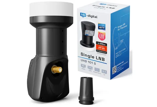 HB-DIGITAL LNB Single für 1 Teilnehmer Signalumsetzer UHD 101S schwarz Universal-Single-LNB (für 1 Teilnehmer, Die vergoldeten F-Anschlüsse für noch bessere Signalübertragung)