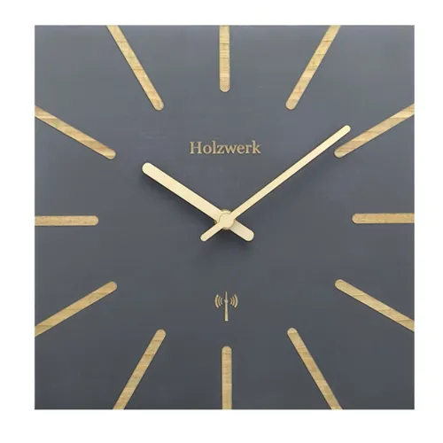 Holzwerk Funkwanduhr - Eckige Designer Loft Uhr aus Holz - Elegante Funk-Wanduhr aus massivem Holz mit nahezu lautlosem Uhrwerk, perfekt für stilvolle Wohnräume. Automatische Zeitumstellung für zuverlässige Funktionalität.