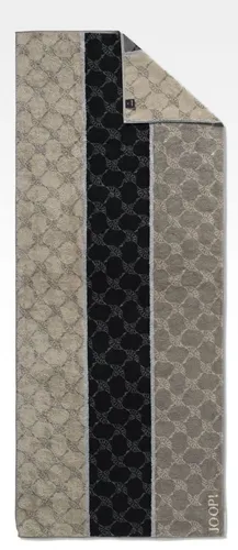 JOOP! Duschtuch Signature Cornflower Stripes Schwarz - Hochwertiges Handtuch aus 100% Baumwolle, Walkfrottier, mit elegantem Wendedesign in schwarz und gestreiften Motiven – perfekt für Badezimmer, Sauna oder Schwimmbad.