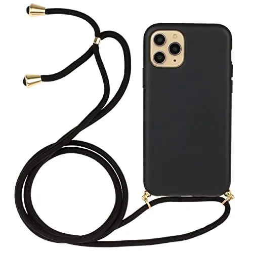 CoverKingz Handykette kompatibel mit iPhone 14 Pro - Handyhülle Case Band Kordel Silikonhülle Cover - Handy Hülle zum Umhängen Schwarz