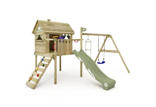 Wickey Spielturm Smart Travel – Abenteuerspielplatz für kreative Gartenabenteuer - Robustes Holz-Spielhaus mit Rutsche und 10 Jahren Garantie*, ideal für stundenlangen Spielspaß im eigenen Garten. Perfekt für kreative Entfaltung und Bewegung.