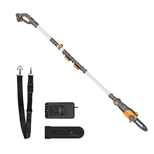 WORX WG349E Akku Kettensäge 20V Teleskop Hochentaster - Sägen - Akku Hochentaster mit Teleskopstange für eine Arbeitshöhe von bis zu 3,6 m, ideal für hohe Äste, ergonomischer Handgriff und automatischer Kettenöler sorgen für Komfort und Effizienz.