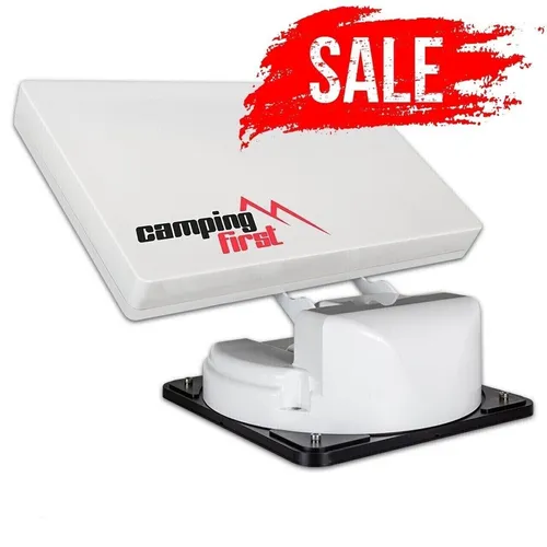 Camping first Satmex Flat Version 2 - Vollautomatische SAT-Anlage - SAT-Antenne mit universeller Markenkompatibilität, bietet kristallklares HD TV Signal und verfügt über 2 Ausgänge und 2 Eingänge für flexiblen Empfang.