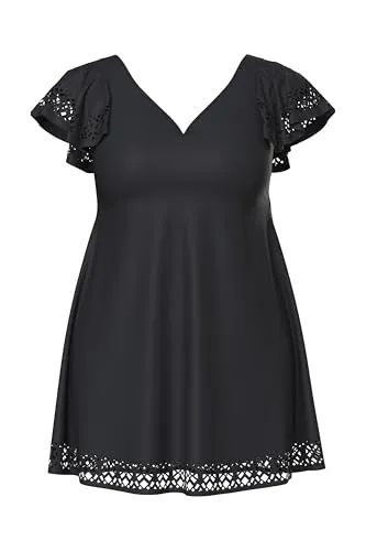 Ulla Popken Damen Badekleid in Übergrößen mit Flügelärmel von Ulla Popken