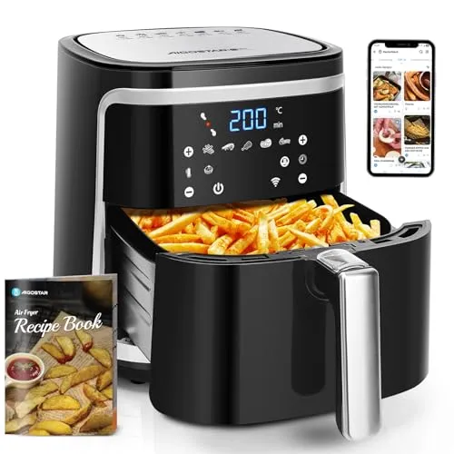 Aigostar Cube Smart WiFi Heißluftfritteuse 7L XXL - Heißluftfritteuse mit 7L Kapazität, APP-Steuerung und 7 Programmen für müheloses Kochen. Ideal für Familienessen ohne Öl - gesund und lecker!