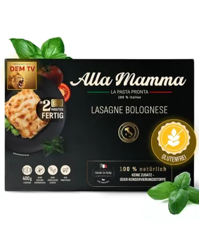 Alla Mamma Lasagne Bolognese glutenfrei 400g I Italienisches Fertiggericht I 100% natürliches & authentisches Gericht I Schnell in der Mikrowelle zubereitet I Ungekühlt & lange haltbar