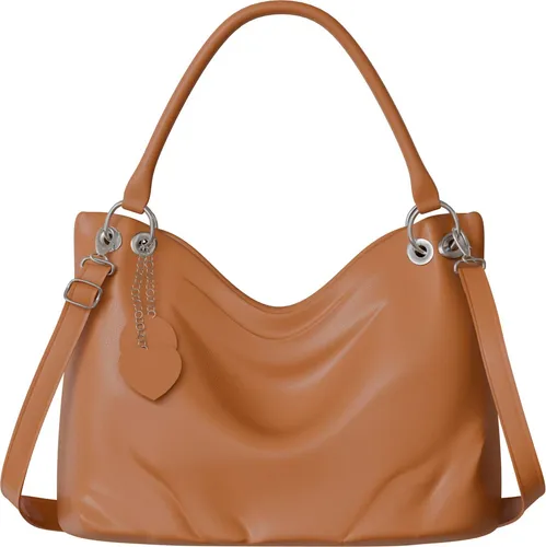 Damen Hand Shopper City Umhänge Tasche aus veganem Leder 30617 Brown