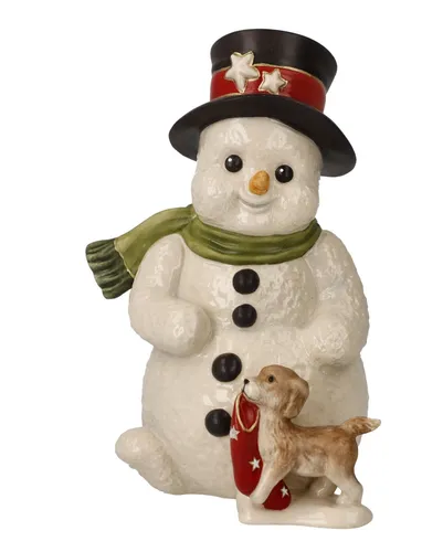 Goebel Schneemann Mein treuer Freund 12 cm - Figuren, Skulpturen & Statuen, handgefertigter Porzellan-Schneemann mit Hund, ideal für winterliche Dekoration und Sammler