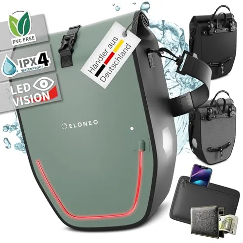 ELONEO Fahrradtaschen wasserdicht mit LED 20L in grün von ELONEO