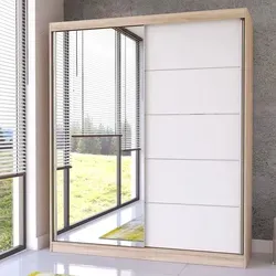 Schwebetürenschrank Bella 03, 183 cm, Sonoma/Weiß mit Spiegel
