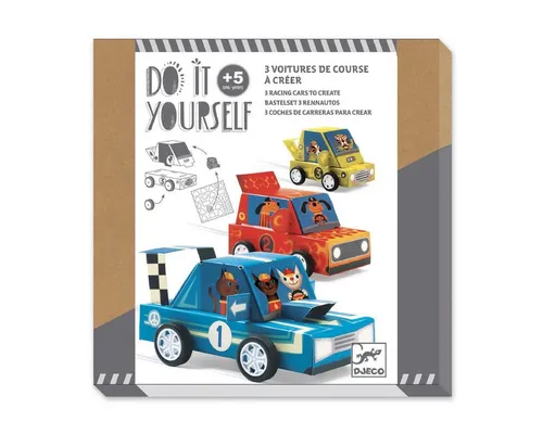 DJECO Kreativset DIY Grand Prix Bastelset mit 3 Rennautos