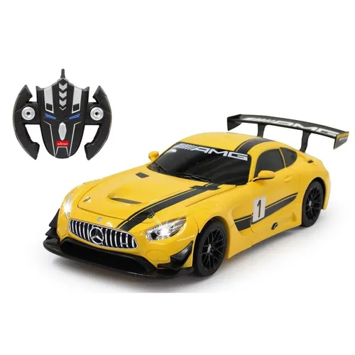 JAMARA 410029 - Mercedes AMG GT3 1:14 transformable 2,4GHz gelb, RC Modell mit Roboter-Transformation auf Knopfdruck und Tanzmodus, hochwertige Verarbeitung und LED Licht