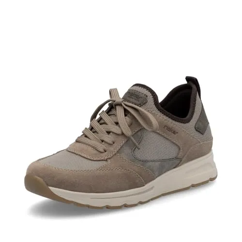 Rieker Slip-On Sneaker - Bequemer Freizeitsneaker mit Schnürelement in Beige/Grau - Laufschuhe - Bequemer Schlupfschuh mit gepolsterter Innensohle und rutschhemmender Gummisohle, ideal für sportliche Freizeitaktivitäten.