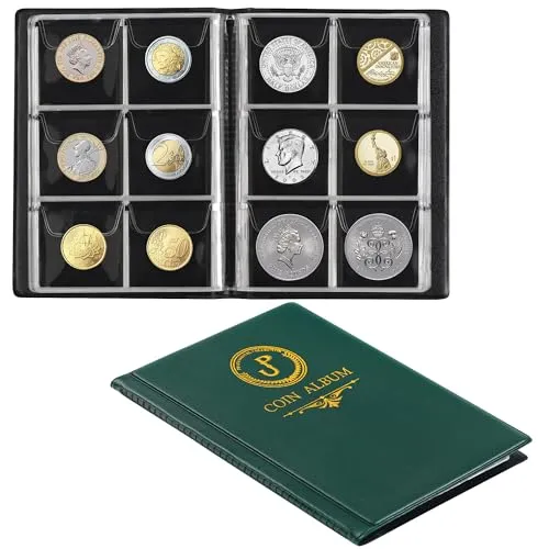 Münzalbum mit 60 Fächern, Münzhalter mit Sammelhüllen, Münzsammelbuch für Penny/Nickel/Dime/EIN Pfund/20 Pence/10 Pence CS3706GR