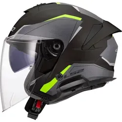 LS2 OF618 Verso II Air Jethelm, schwarz-gelb, Größe M für Männer - Hochwertiger Jethelm mit Coolmax Innenfutter für optimalen Tragekomfort. Kratzfestes Visier und integriertes Sonnenvisier bieten besten Schutz und Sicht. Ideal für den täglichen Einsatz auf dem Motorrad.