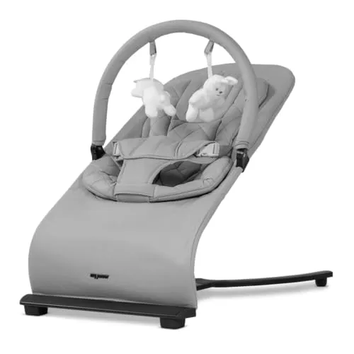 my junior® Motion Bouncer, Ergonomische Babywippe mit Spielbügel, neue Hands-Free-Comfort Technik, 3 Fach-Verstellbar, klappbar, 100% Baumwolle - Elephant Grey