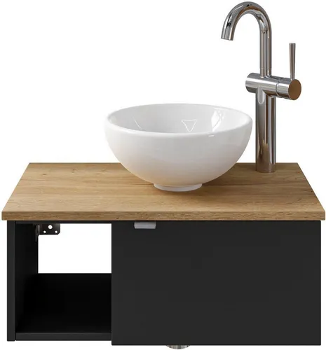 Saphir Waschtisch Serie 6915 Waschschale mit Unterschrank für Gästebad, Gäste WC (3-St., Keramik-Aufsatzbecken, Waschtischplatte, Waschtischunterschrank), 61 cm breit, 1 Tür, offenes Fach, kleine Bäder, ohne Armatur