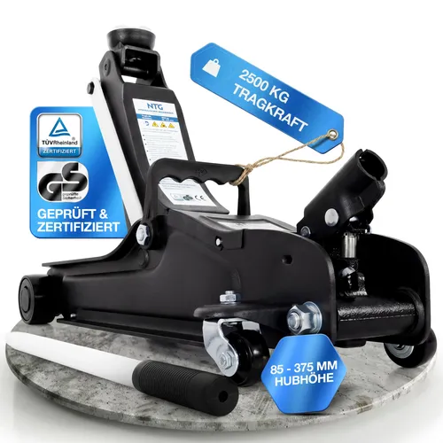 Hydraulischer Wagenheber 2,5T – Profi Rangierwagenheber für tiefergelegte Autos - Kompakter hydraulischer Wagenheber mit 2,5 Tonnen Traglast. Ideal für Reifenwechsel und Wartung an PKW. Flache Bauweise für einfache Handhabung und maximale Hubhöhe von 375 mm.