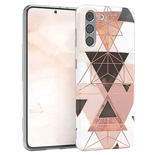 EAZY CASE Handyhülle Silikon mit Kameraschutz kompatibel mit Samsung Galaxy S21 5G, im Geometrie Design, Geometrie Motiv Hülle, Ultra dünn, Slimcover, Silikonhülle, Backcover, Rosa Braun