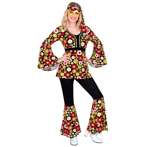 W WIDMANN MILANO Party Fashion - 60er Jahre Hippie Kostüm, inklusive Oberteil, Schlaghose und Stirnband für unvergessliche Karnevalspartys