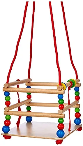 Hess Holzspielzeug 31101 - Gitterschaukel aus Holz mit bunten Perlen - Handgefertigte Gitterschaukel für Kleinkinder ab 12 Monaten, ideal für drinnen und draußen, mit sicheren Seilen und hohem Sitzkomfort, 100% Made in Germany.